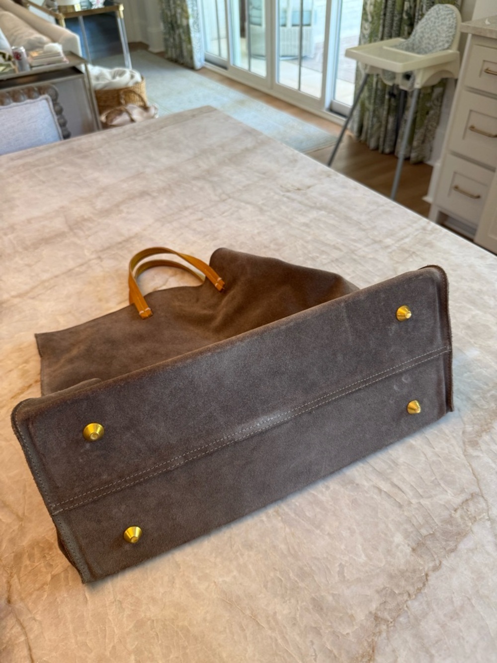 Clare V Suede Tote Bag with Contrast Leather Handles